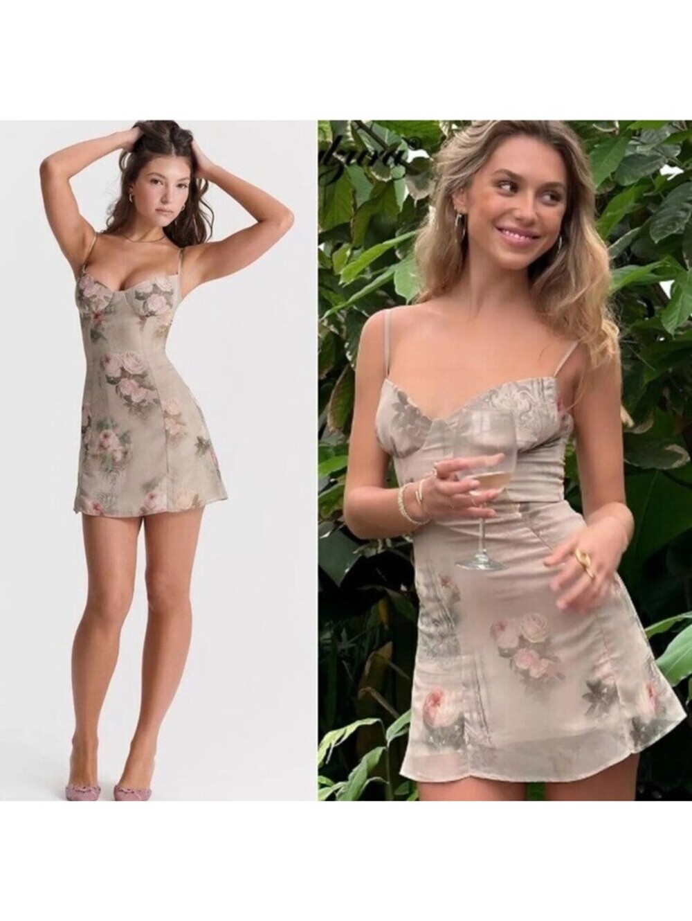 New House of CB CHRISTIANA VINTAGE FLORAL MINI DRESS Size L+ $225